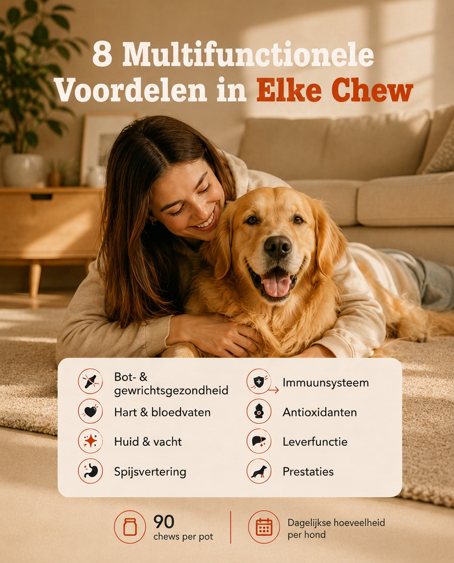 Vrouw knuffelt haar golden retriever met de voordelen van MOVE